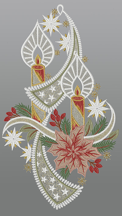 ArtikelbildFensterbild aus Plauener Spitze® - Kerzen mit Weihnachtsstern #1W mehrfarbig