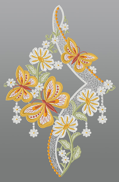 ArtikelbildFensterbild aus Plauener Spitze® - Schmetterlingstrio #1W mehrfarbig