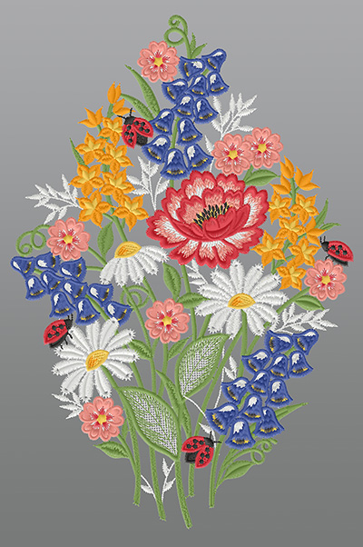 ArtikelbildFensterbild aus Plauener Spitze® - Blumenstrauß mit Marienkäfern #1W mehrfarbig