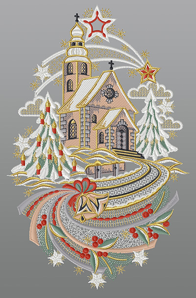 ArtikelbildFensterbild aus Plauener Spitze® - Kirche zur Weihnachtszeit #1W mehrfarbig