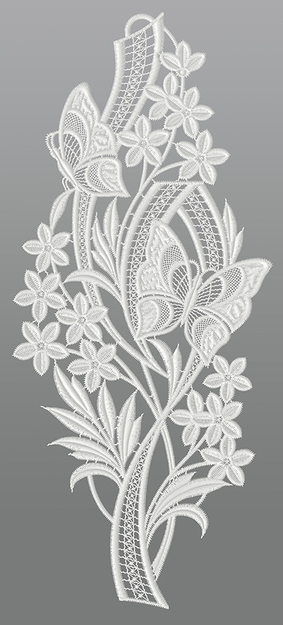 ArtikelbildFensterbild aus Plauener Spitze® - Schmetterlinge auf Blümchen #1W Weiß