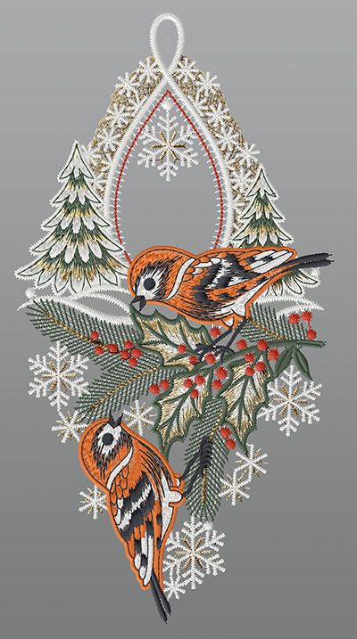 ArtikelbildFensterbild aus Plauener Spitze® - Vogelpaar an Tannenzweig #1W mehrfarbig