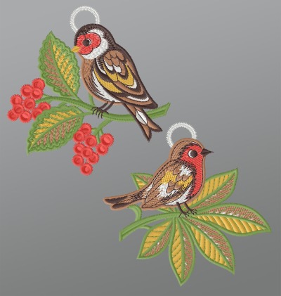 ArtikelbildFensterbild aus Plauener Spitze® - 2er Set Vogelpaar #1W mehrfarbig