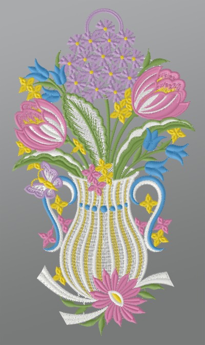 ArtikelbildFensterbild aus Plauener Spitze® - Vase mit Frühlingsblumen #1W mehrfarbig