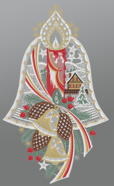 ArtikelbildFensterbild aus Plauener Spitze® - Weihnachtsglocke mit Adventskerze #1W mehrfarbig