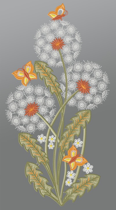 ArtikelbildFensterbild aus Plauener Spitze® - Pusteblumen mit Schmetterlingen #1W mehrfarbig