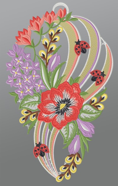 ArtikelbildFensterbild aus Plauener Spitze® - Sommerblumen mit Marienkäfer #1W mehrfarbig