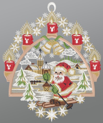 ArtikelbildFensterbild aus Plauener Spitze® - Weihnachtlicher Schwibbogen  #1W mehrfarbig