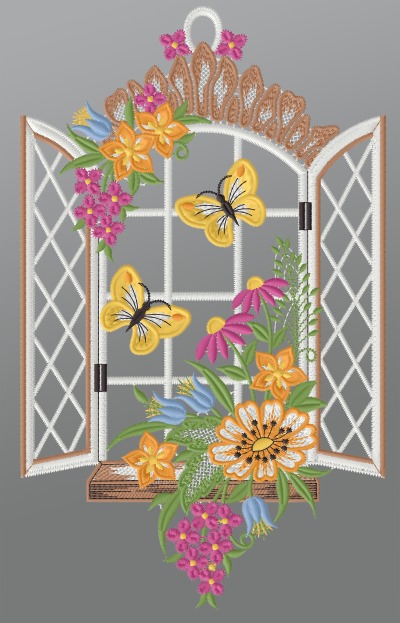 ArtikelbildFensterbild aus Plauener Spitze® - Frühlingsblick #1W mehrfarbig