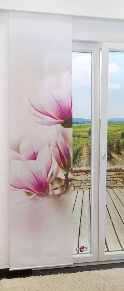 Schiebegardine 245cm x 60cm, mit Motiv Magnolienblüten