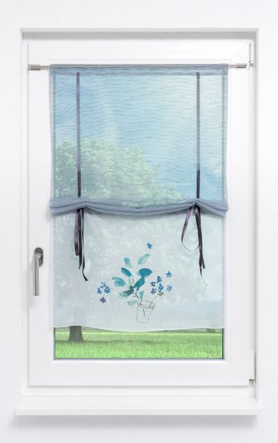 ArtikelbildLysel - Bändchenrollo Flachs Blumen Himmelblau #1W
