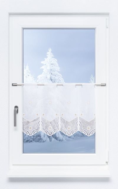 ArtikelbildScheibengardine Plauener Spitze® - Schneeblumen #1W gold-weiß