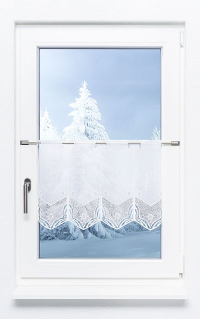 ArtikelbildScheibengardine Plauener Spitze® - Schneeblumen #1W silber-weiß