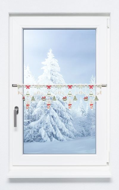 ArtikelbildScheibengardine Plauener Spitze® - Weihnachtsdeko #1W rot-grün