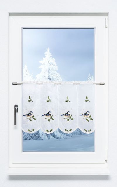 ArtikelbildScheibengardine Plauener Spitze® - Blaumeise auf Schneeflocke #1W blau-grün