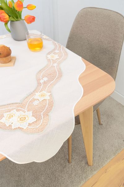 ArtikelbildTischdecke Plauener Spitze® #1W Narzissendekor in Gelb