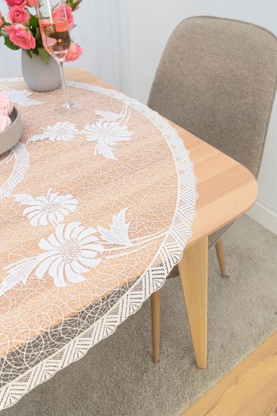 Artikelbildrunde Tischdecke Plauener Spitze® #1W Thalea in Weiß