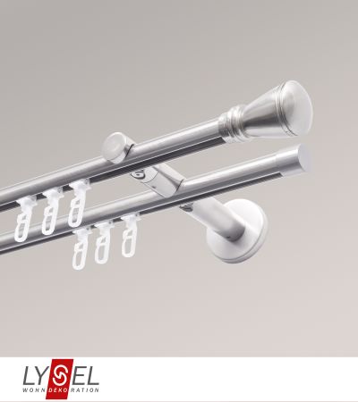 Lysel - SET Opal Innenlauf 160cm 2 Lauf Doppel-Kombiträger offen mit Endstücke Konus in Edelstahl-Optik
