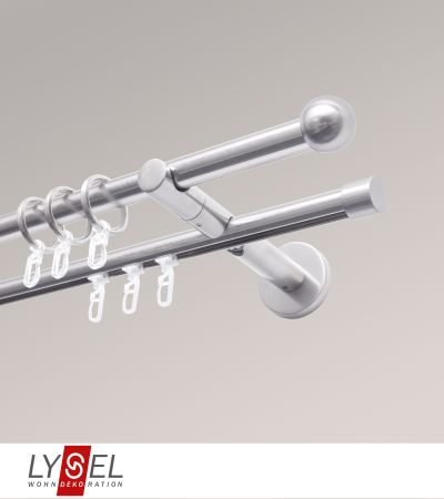Lysel - SET Topaz 2-Lauf Doppelträger offen 640cm Innenlauf mit Endstücke Kugel in Edelstahl-Optik