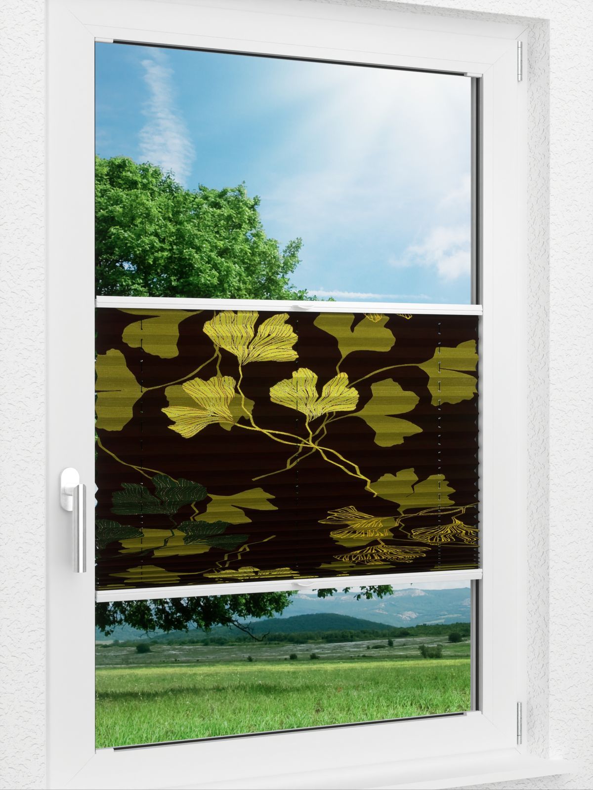 Stoff Plissee Ma&szlig;anfertigung LYSEL HOME Plissee 428A Leaves BO