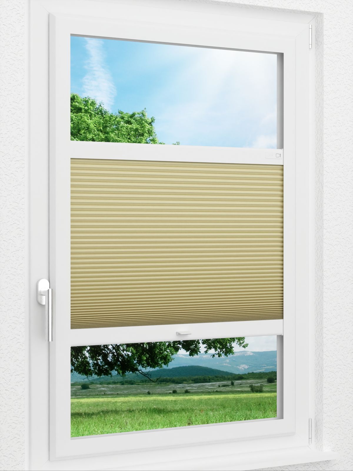Stoff Plissee Ma&szlig;anfertigung LYSEL HOME Wabe 025A Evria BO Smart Frame