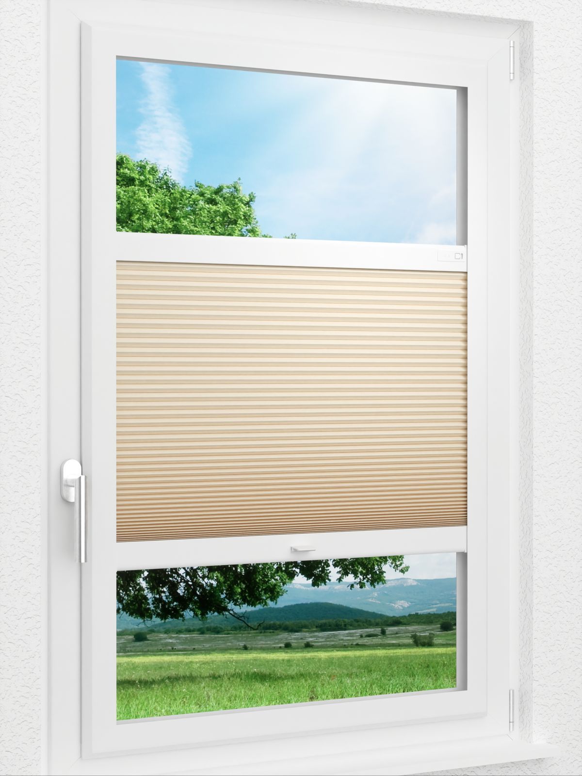 Stoff Plissee Ma&szlig;anfertigung LYSEL HOME Wabe 035A Evria Smart Frame