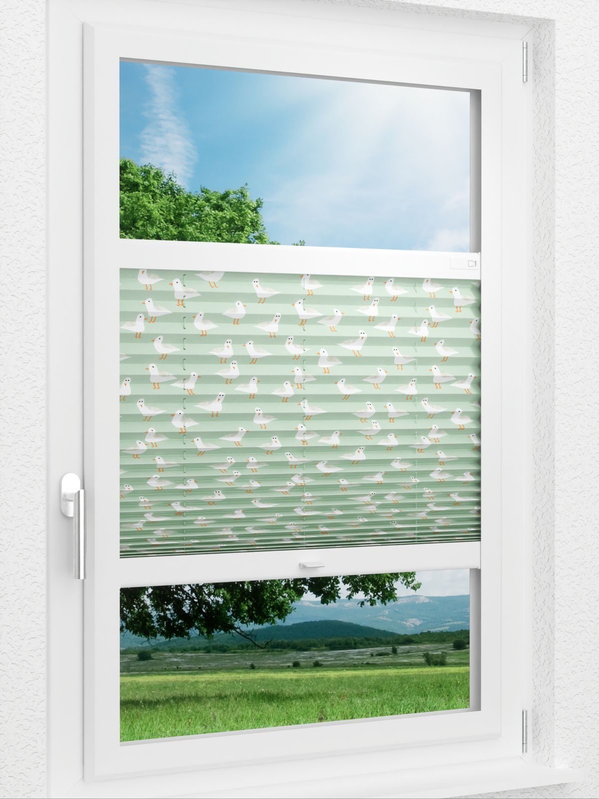 Stoff Plissee Ma&szlig;anfertigung LYSEL HOME Plissee 435A Möwen Smart Frame